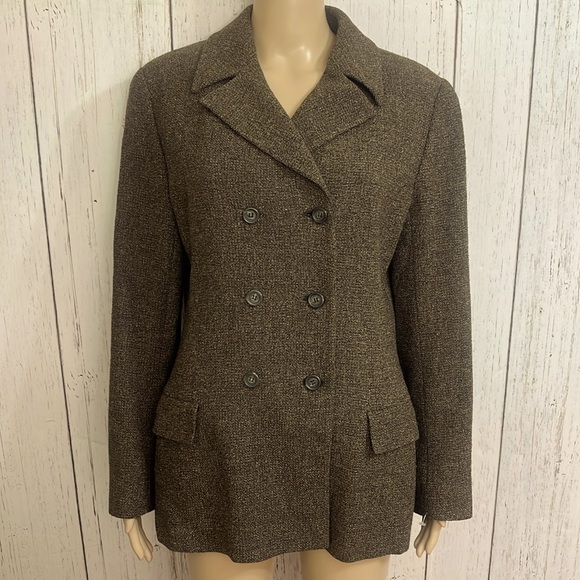 Sahza Wool Blend Double Breasted Blazer Size 12 Brown and Tan - Picture 1 of 12